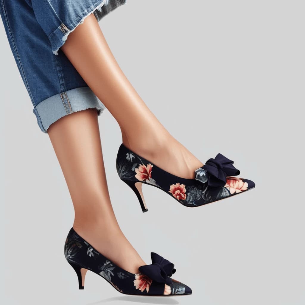 Elegance in Bloom Women's Black Floral Heels with Stylish Bow