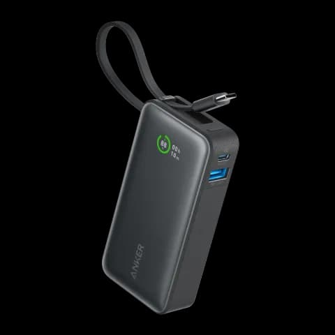 anker power bank 10k mAh 30w bulit-in usb-c+lightning cable black