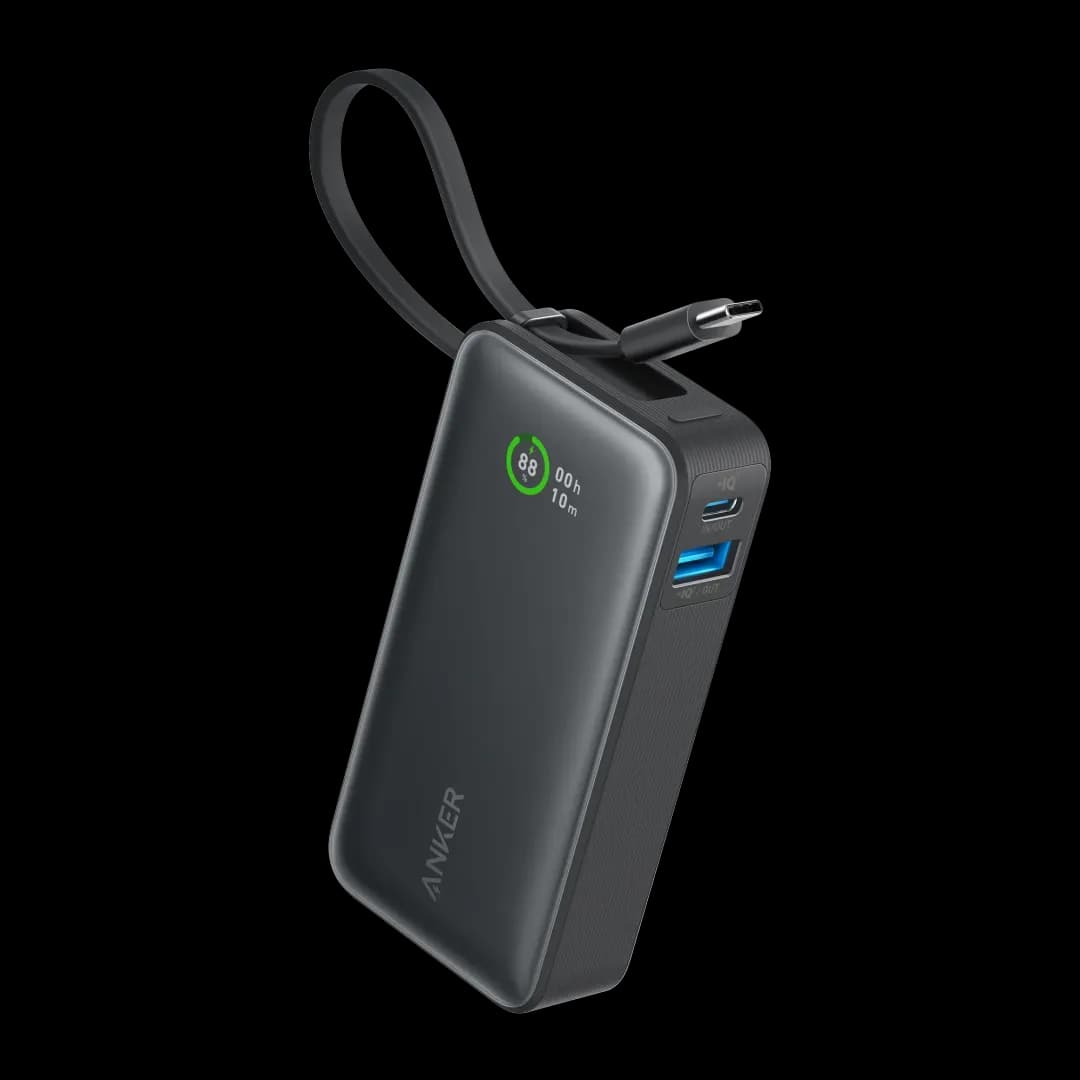 anker power bank 10k mAh 30w bulit-in usb-c+lightning cable black