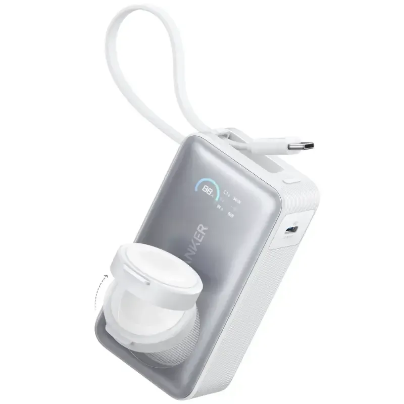 Anker MagGO POWER BANK10K mAh 35w phone and apple watch white