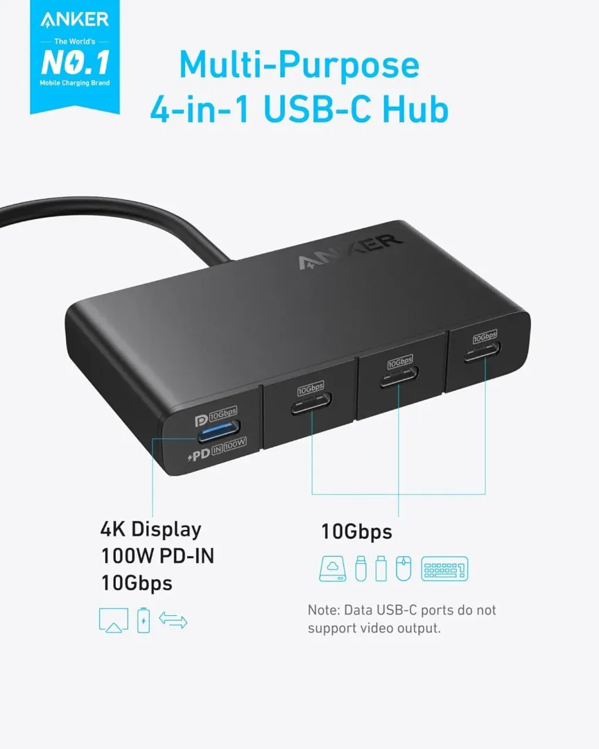 ANKER USB-C DISPLAY HUB 4-IN-1(4K DISPLAY 10 GOPS 100W PD-IN)