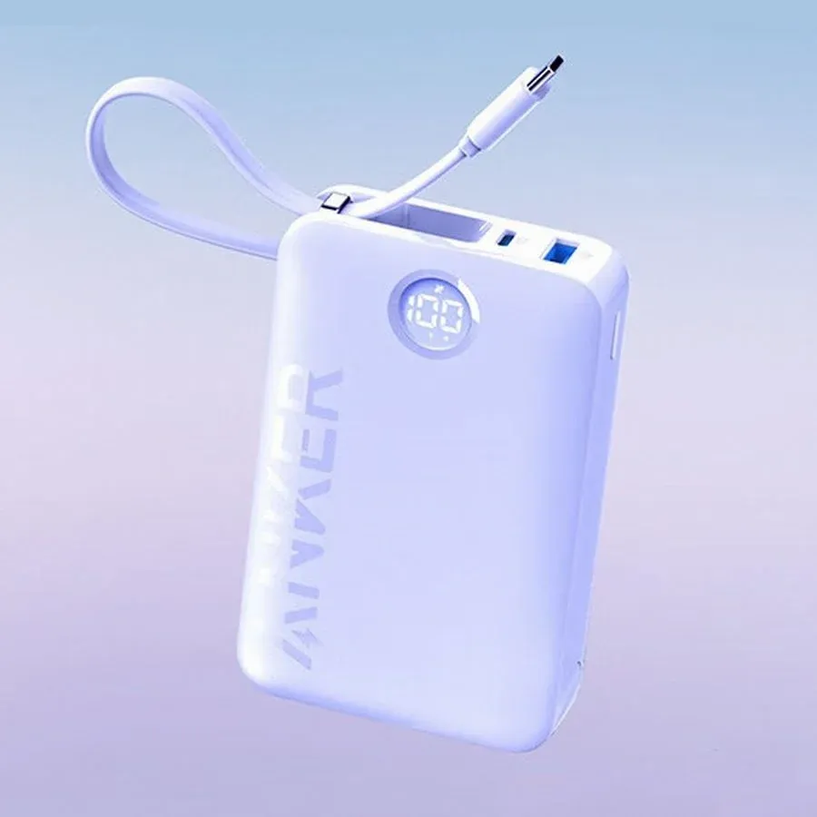 ANKER 335 POWER BANK 20K MAH 22.5W WITH BUILT USB-C CABLE VIOLET